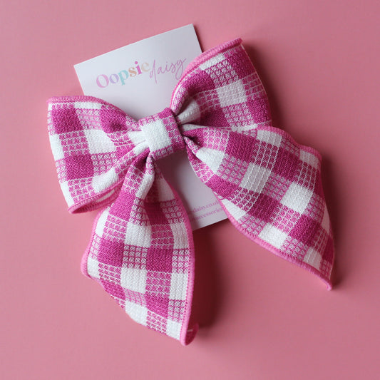 Hot pink and white gingham hair bow