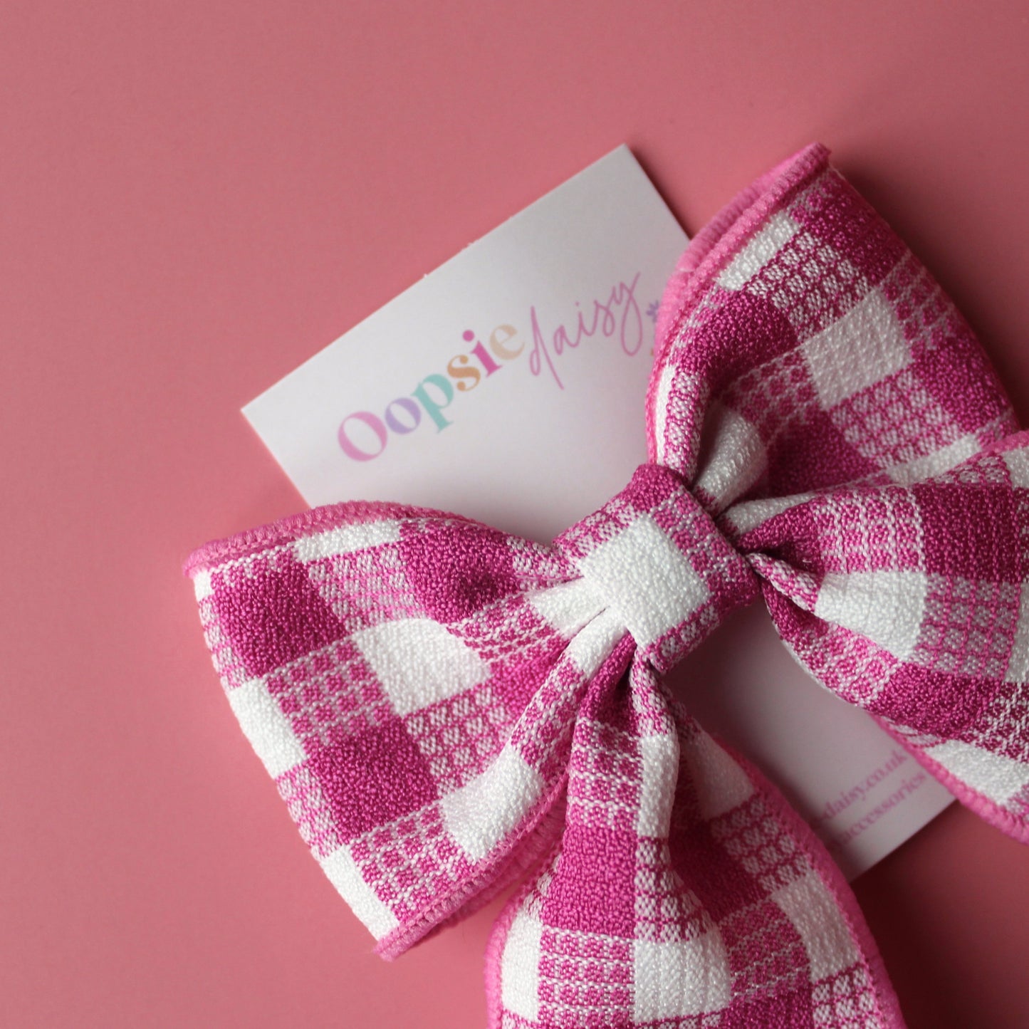 Hot pink and white gingham hair bow