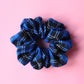 Royal blue and black check tartan oversized scrunchie