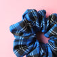 Royal blue and black check tartan oversized scrunchie