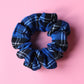 Blue, black and white plaid tartan scrunchie
