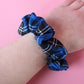 Blue, black and white plaid tartan scrunchie