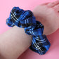Royal blue and black check tartan oversized scrunchie