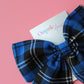 Blue and black small tartan hair bow