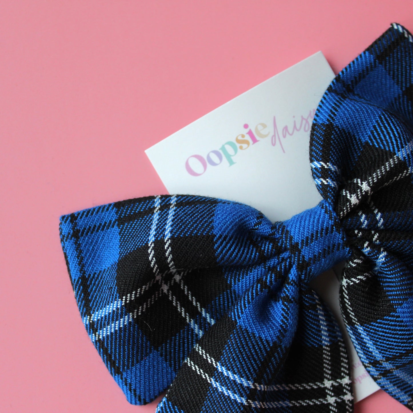 Blue and black small tartan hair bow