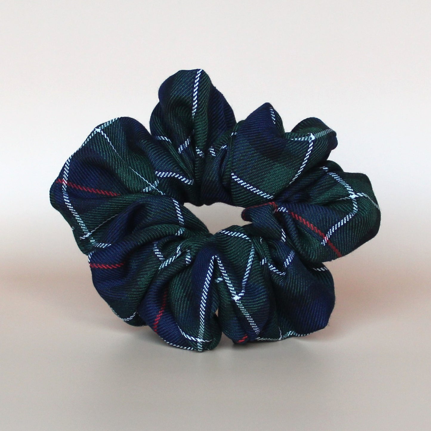 Oversized tartan check scrunchie in navy and green 