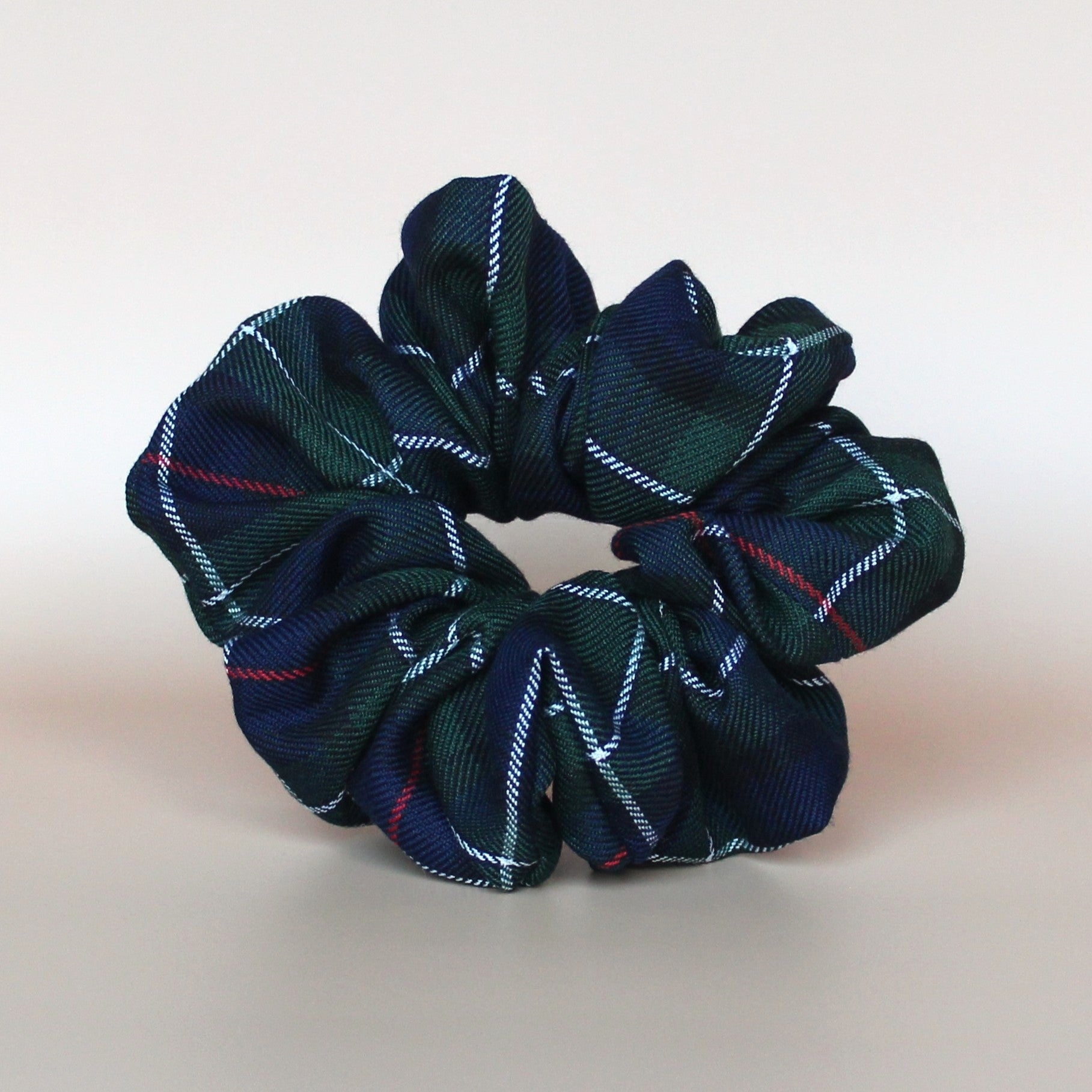 Oversized tartan check scrunchie in navy and green 