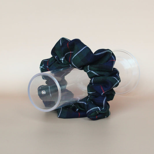 Oversized tartan check scrunchie in navy and green 