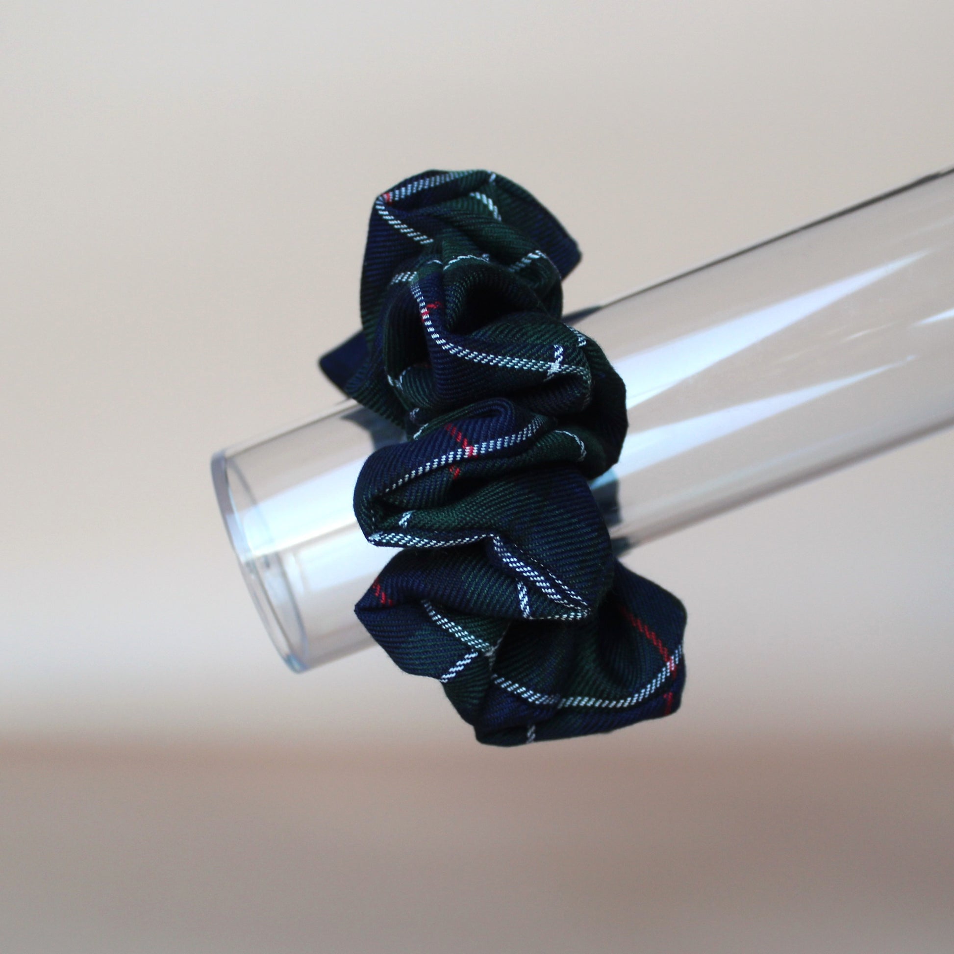 Oversized tartan check scrunchie in navy and green 