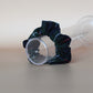 navy and green plaid tartan scrunchie