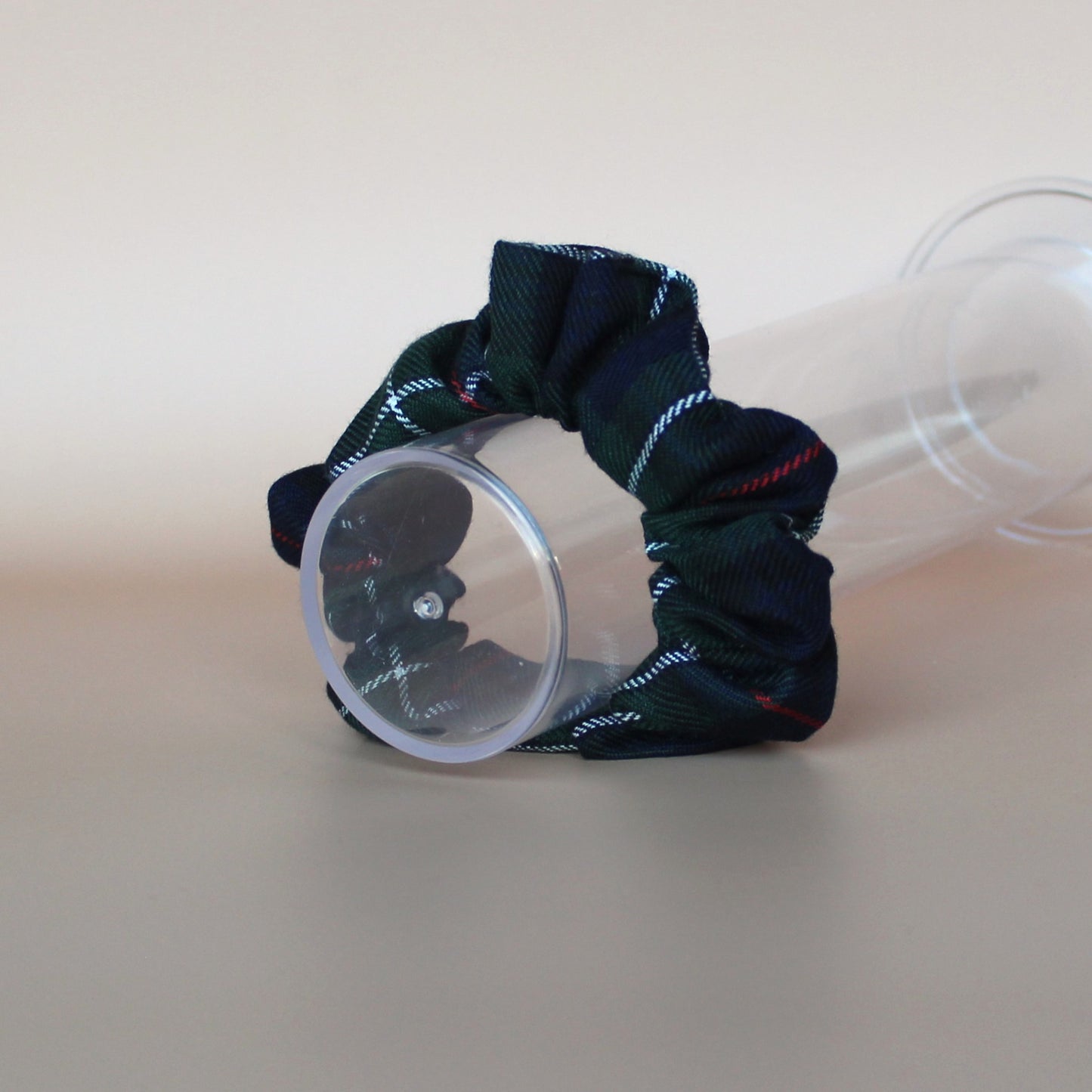 navy and green plaid tartan scrunchie