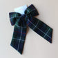 navy and green tartan check hair bow