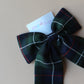 navy and green tartan check hair bow