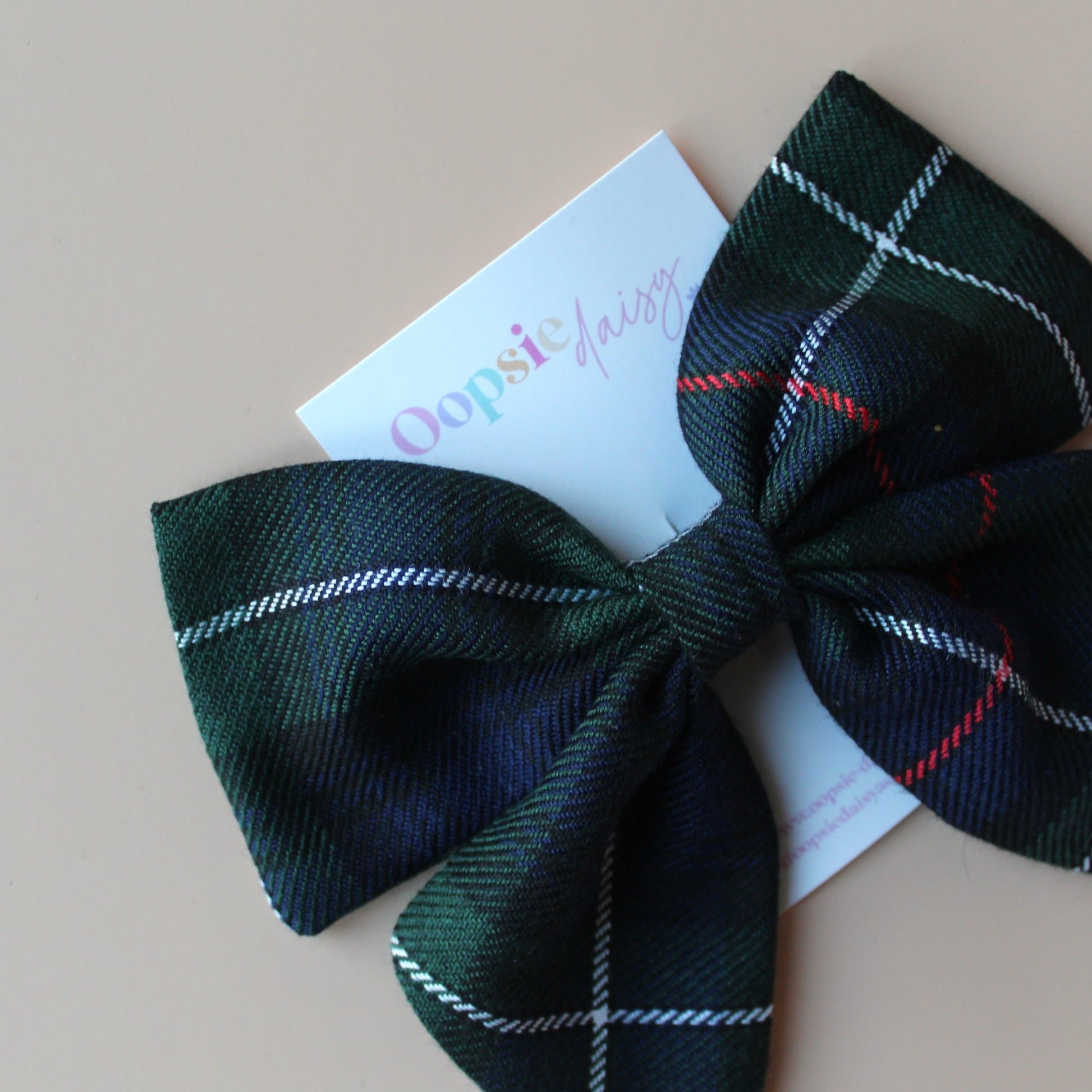 Navy and green small tartan hair bow