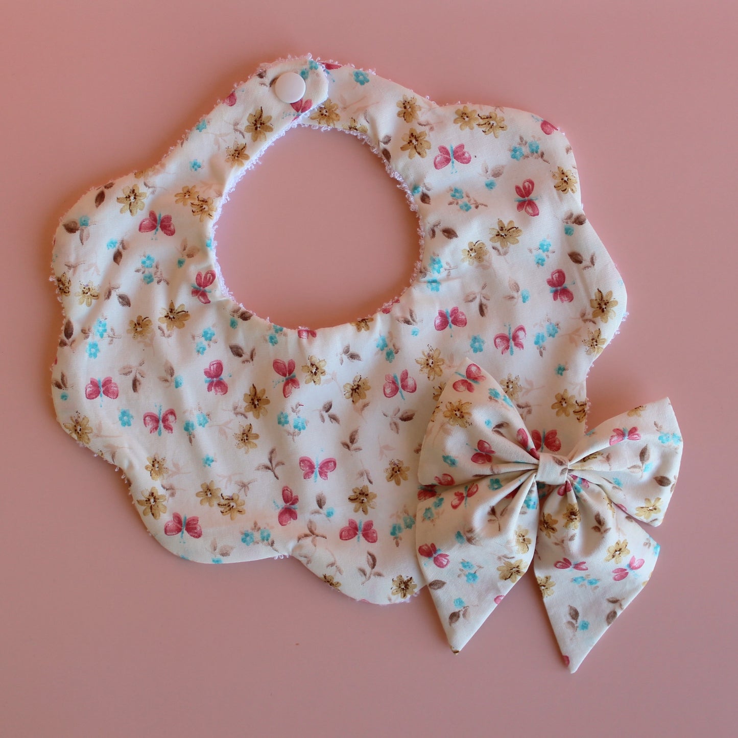 Set of butterfly and floral accessories - scallop bib, hair bow