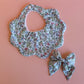 Blue floral gift set with  bow and scallop bib