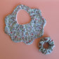 Blue floral gift set with scrunchie and scallop bib