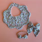 Blue floral gift set with bow, baby headband and scallop bib