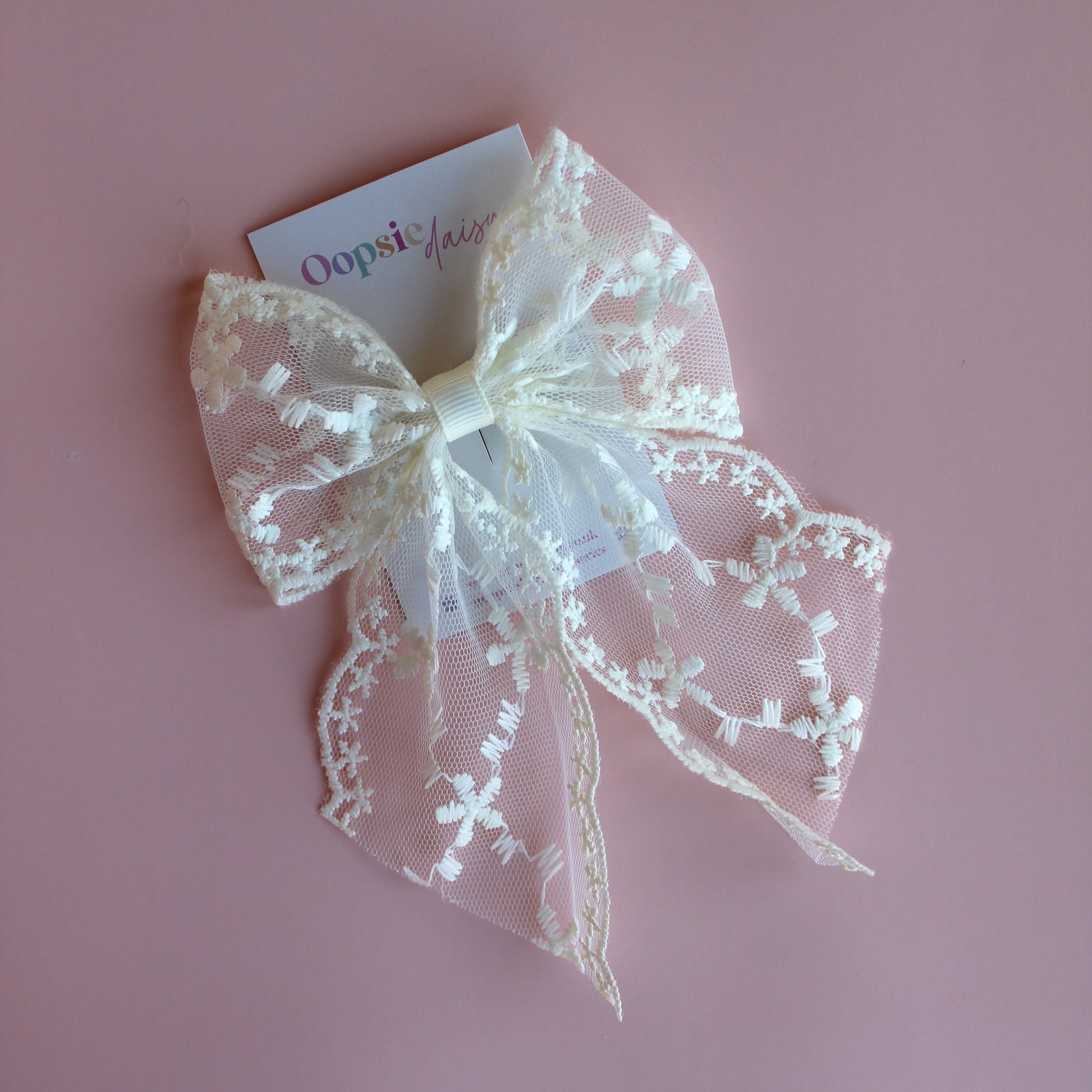 Off-white lace floral hair bow 