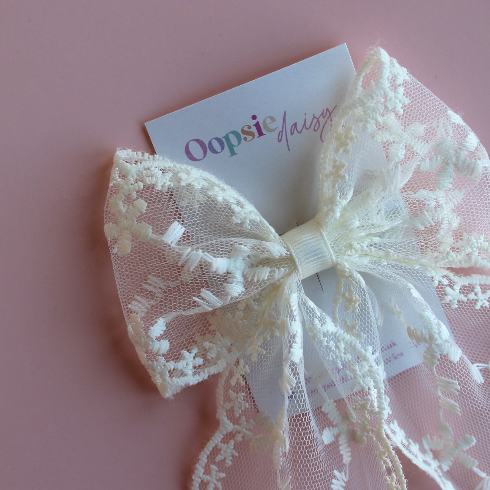 Off-white lace floral hair bow 