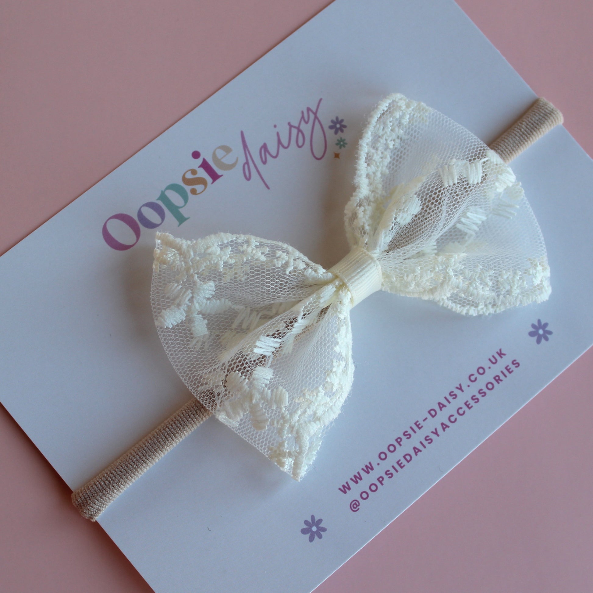 Off-white lace floral baby headband gift set