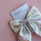 Cream and lilac lace floral hair bow clip