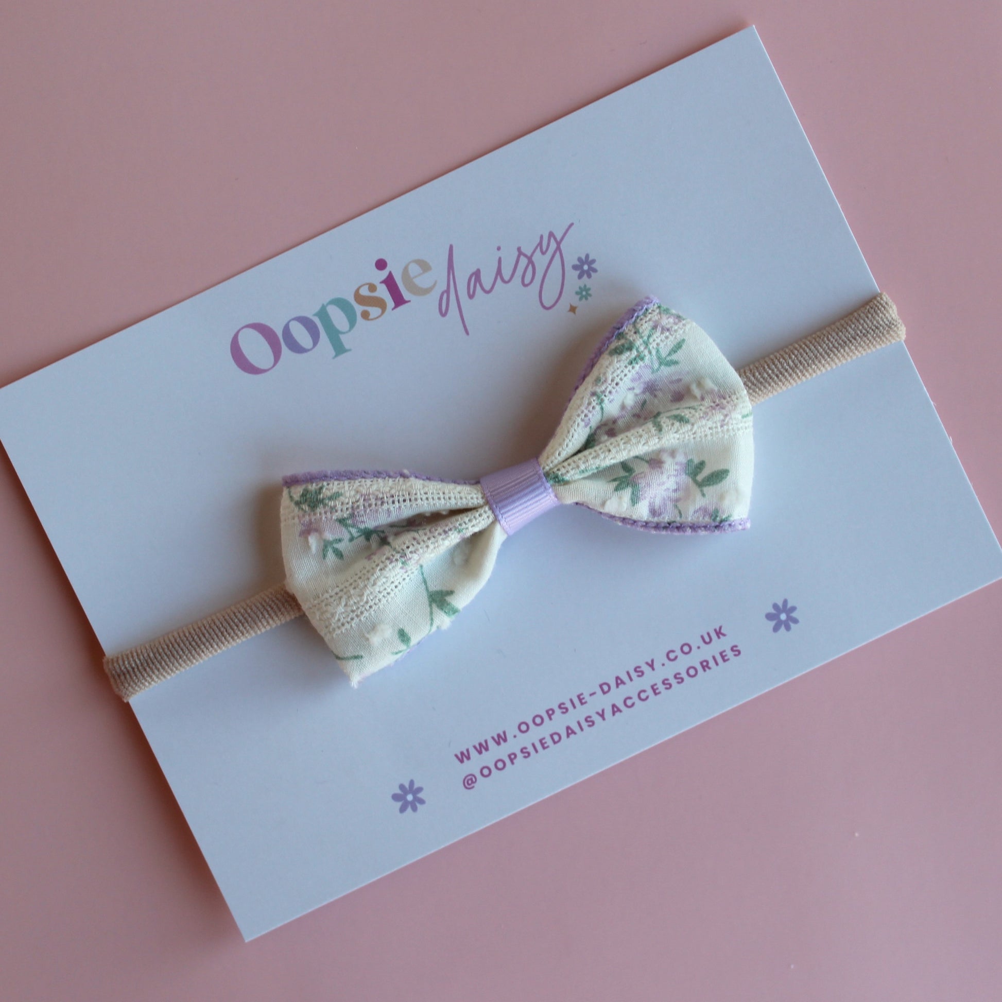 Cream and lilac lace floral baby headband bow