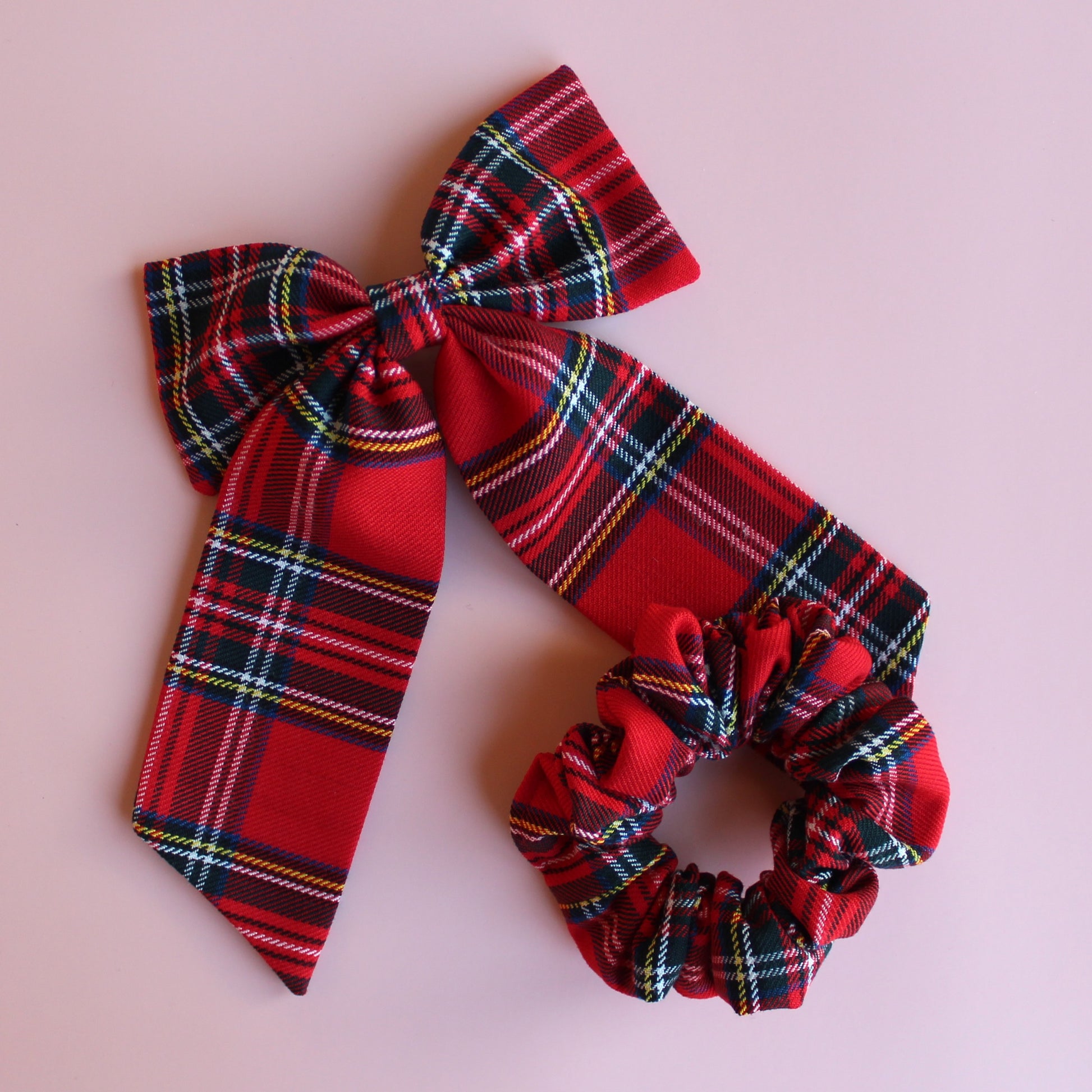 Royal stewart red tartan plaid hair accessory gift set -  scrunchie and hair bow
