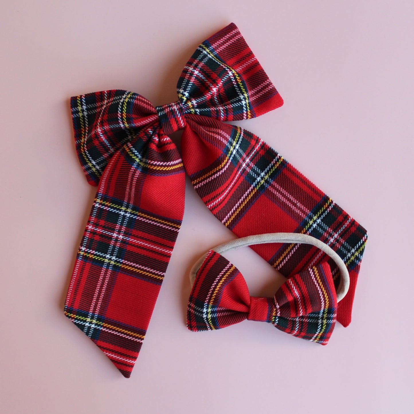 Royal stewart red tartan plaid hair accessory gift set -  baby headband and hair bow