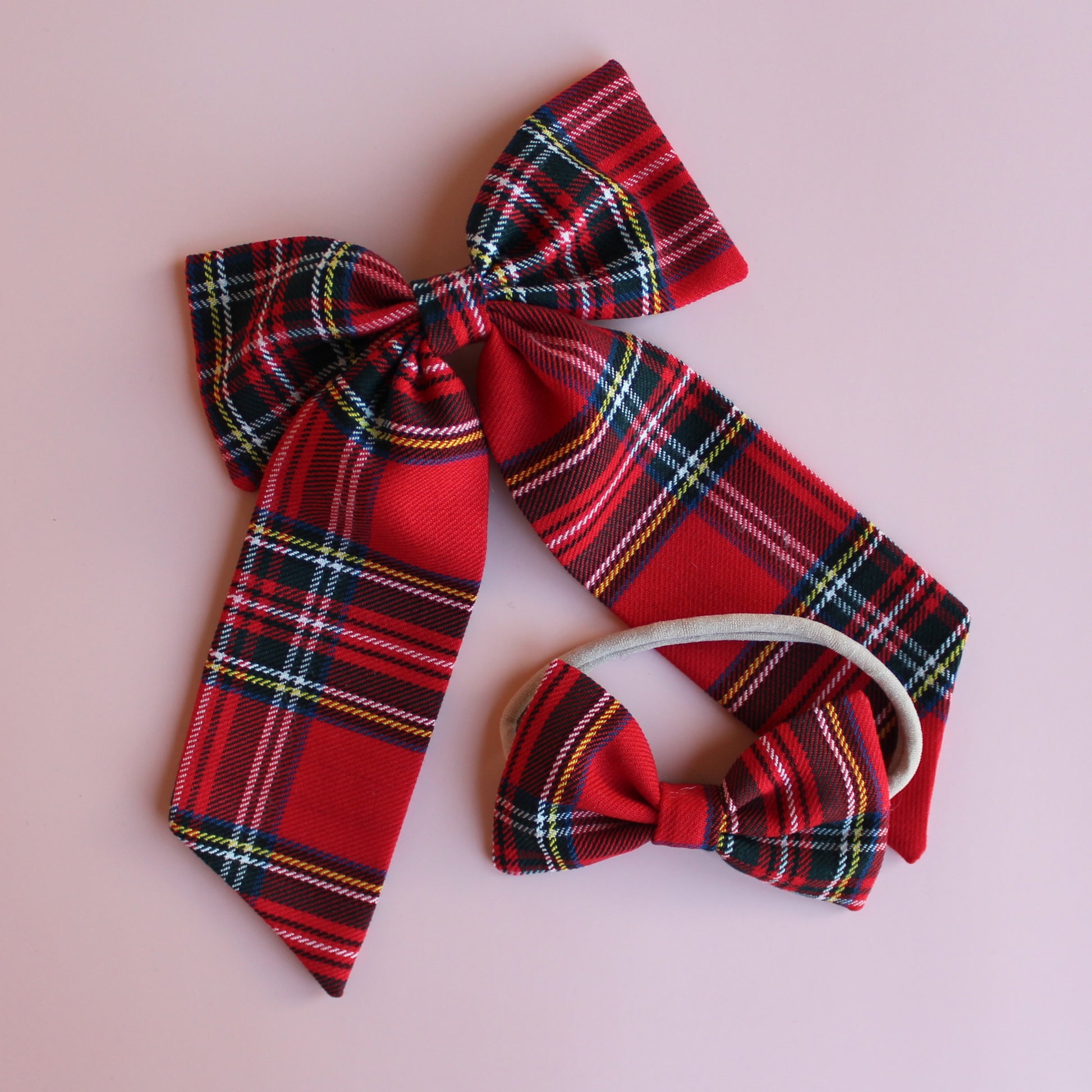 Royal stewart red tartan plaid hair accessory gift set -  baby headband and hair bow