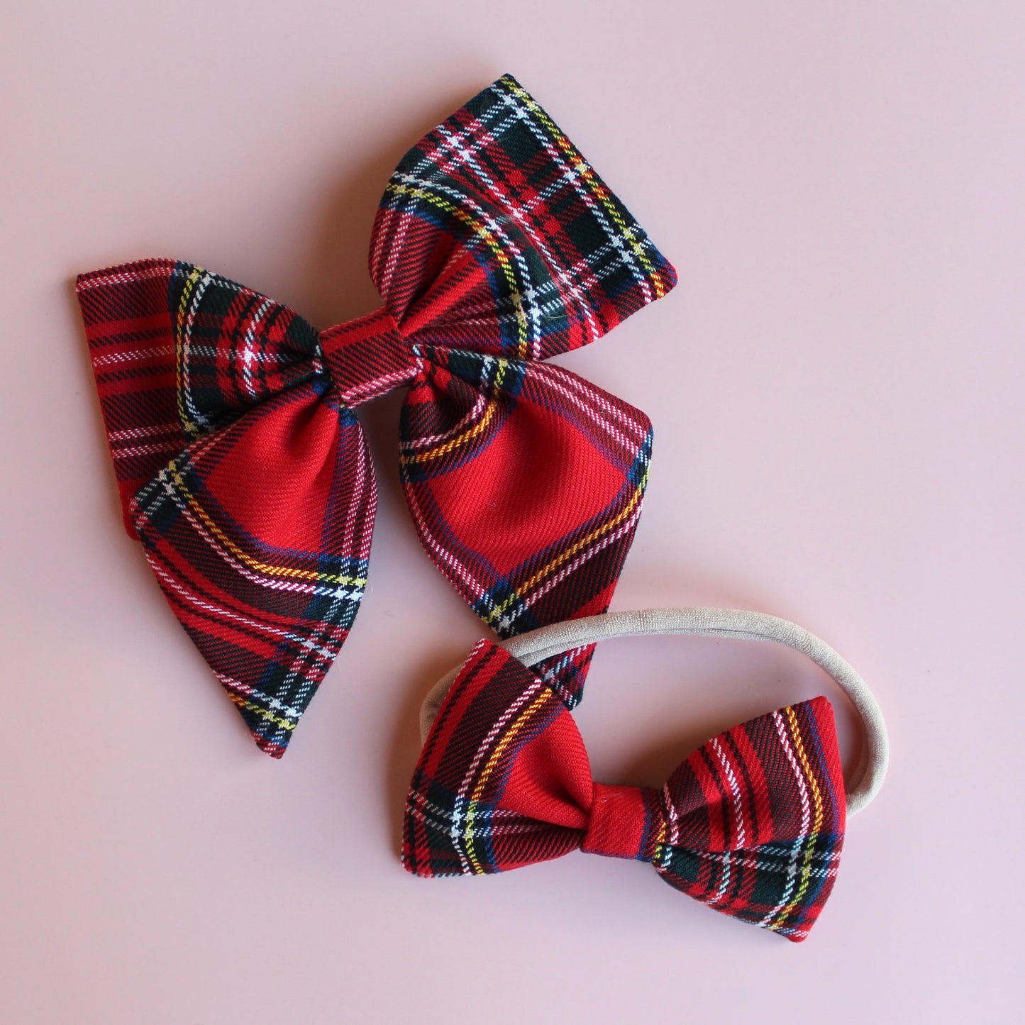 Royal stewart red tartan plaid hair accessory gift set -  baby headband and hair bow