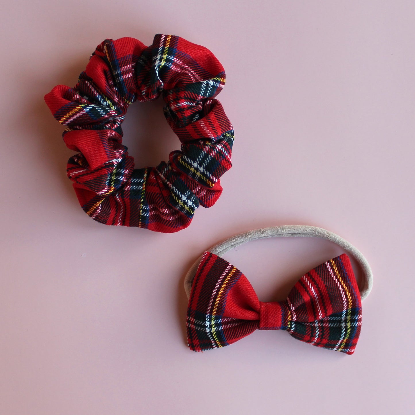 Royal stewart red tartan plaid hair accessory gift set -  baby headband and scrunchie