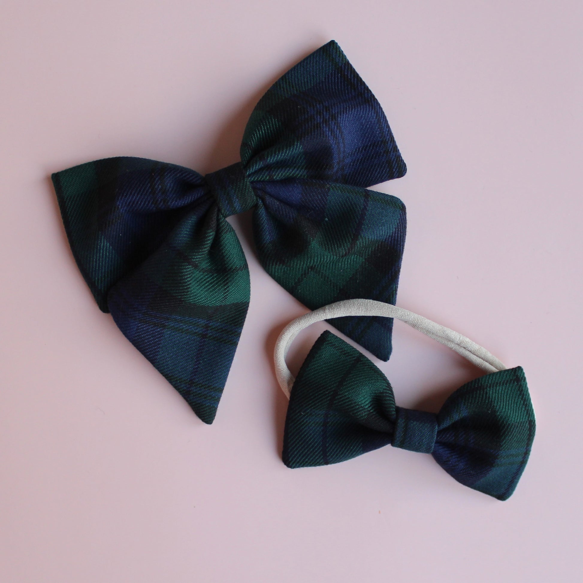 Black Watch plaid tartan hair accessory gift set -  hair bow and baby headband