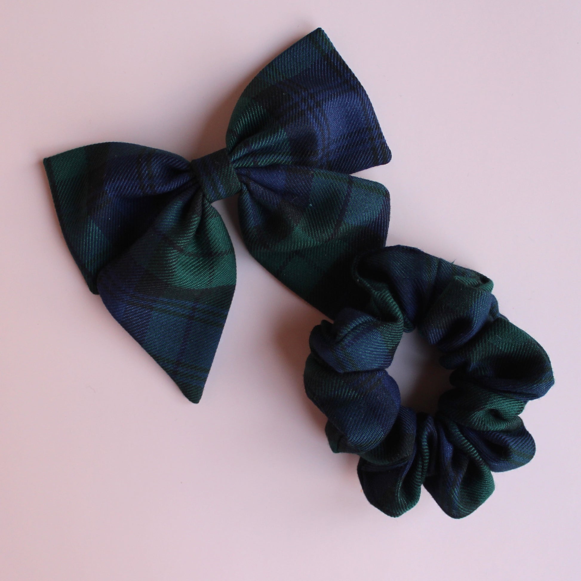 Black Watch plaid tartan hair accessory gift set - hair bow and scrunchie