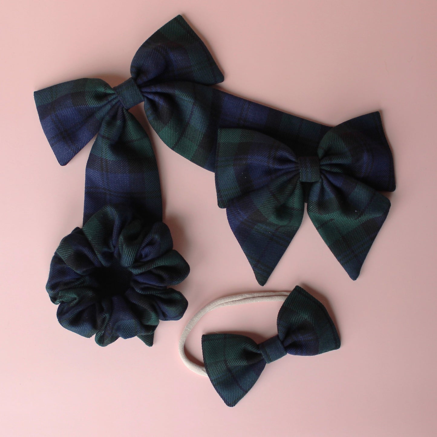 Black Watch plaid tartan hair accessory gift set - scrunchie, hair bows and baby headband