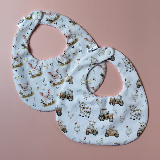 Set of 2 farm themed baby bibs
