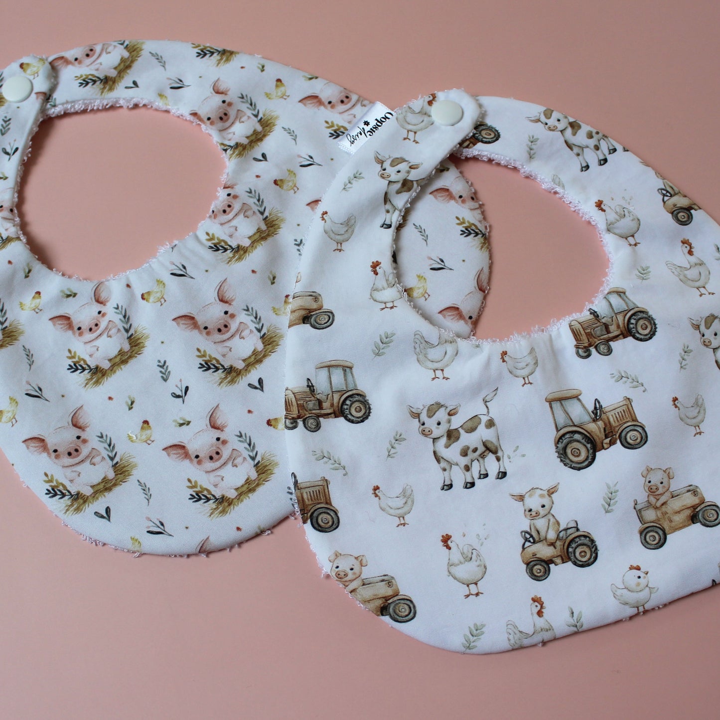 Set of 2 farm themed baby bibs