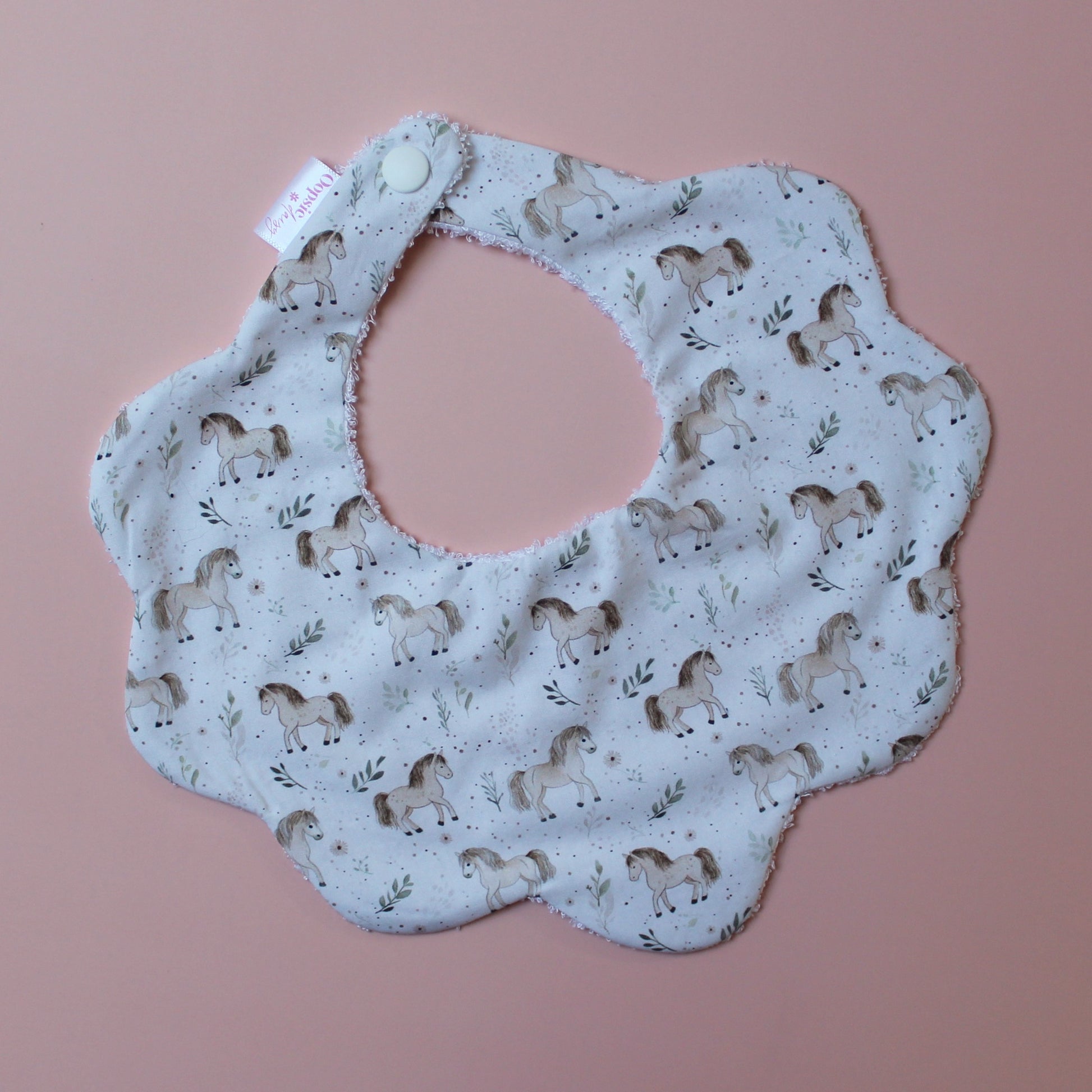 Scallop baby bib with little horse design