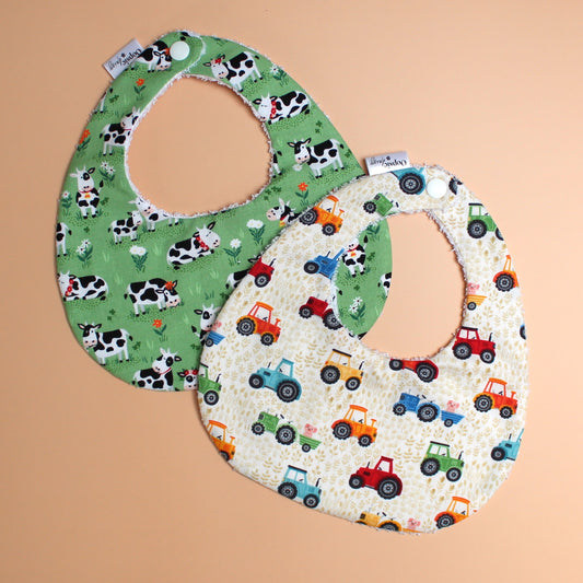Cow and tractor baby bibs