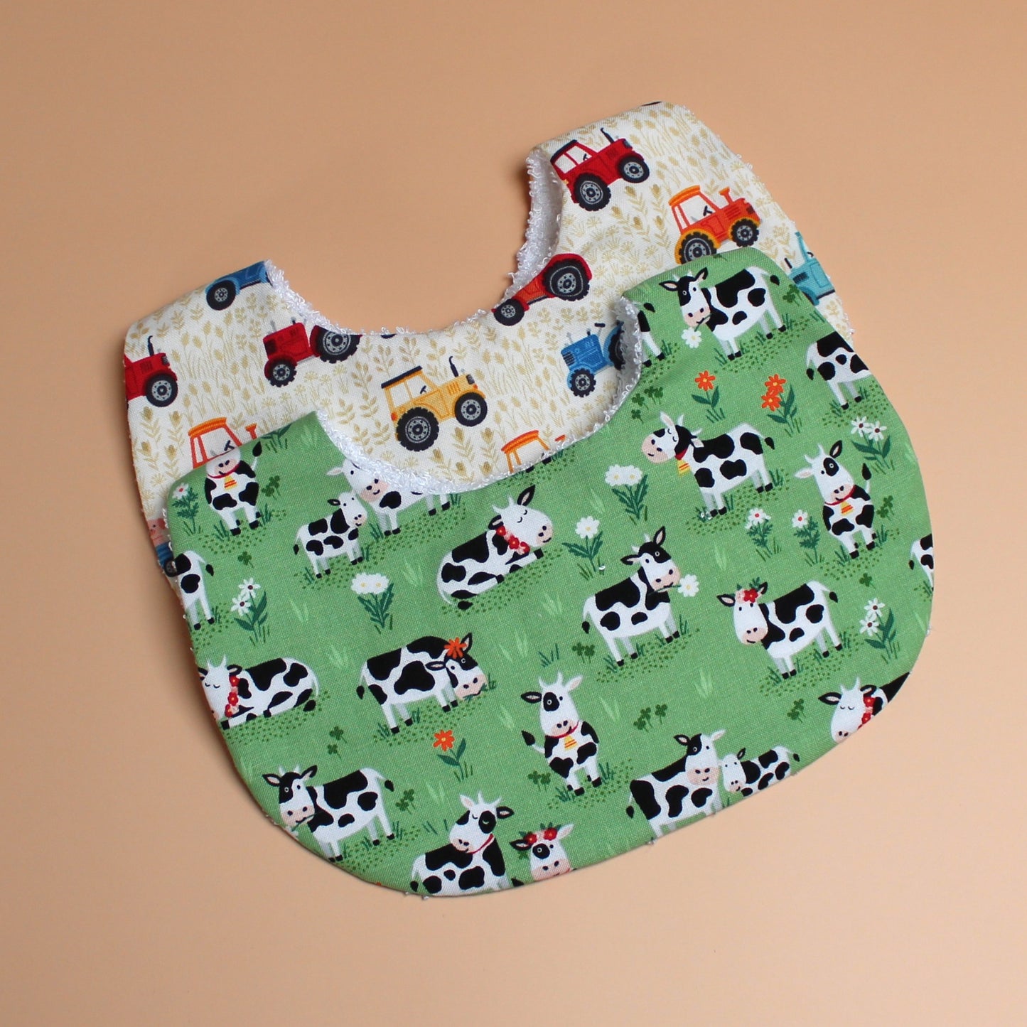 Cow and tractor baby bibs