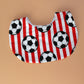 Red and white striped football baby bib