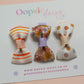 Set of 3 mini hair bow clips with flower and stripe patterns