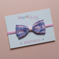 pink baby headband with pink and purple check gingham bow