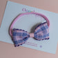 pink baby headband with pink and purple check gingham bow