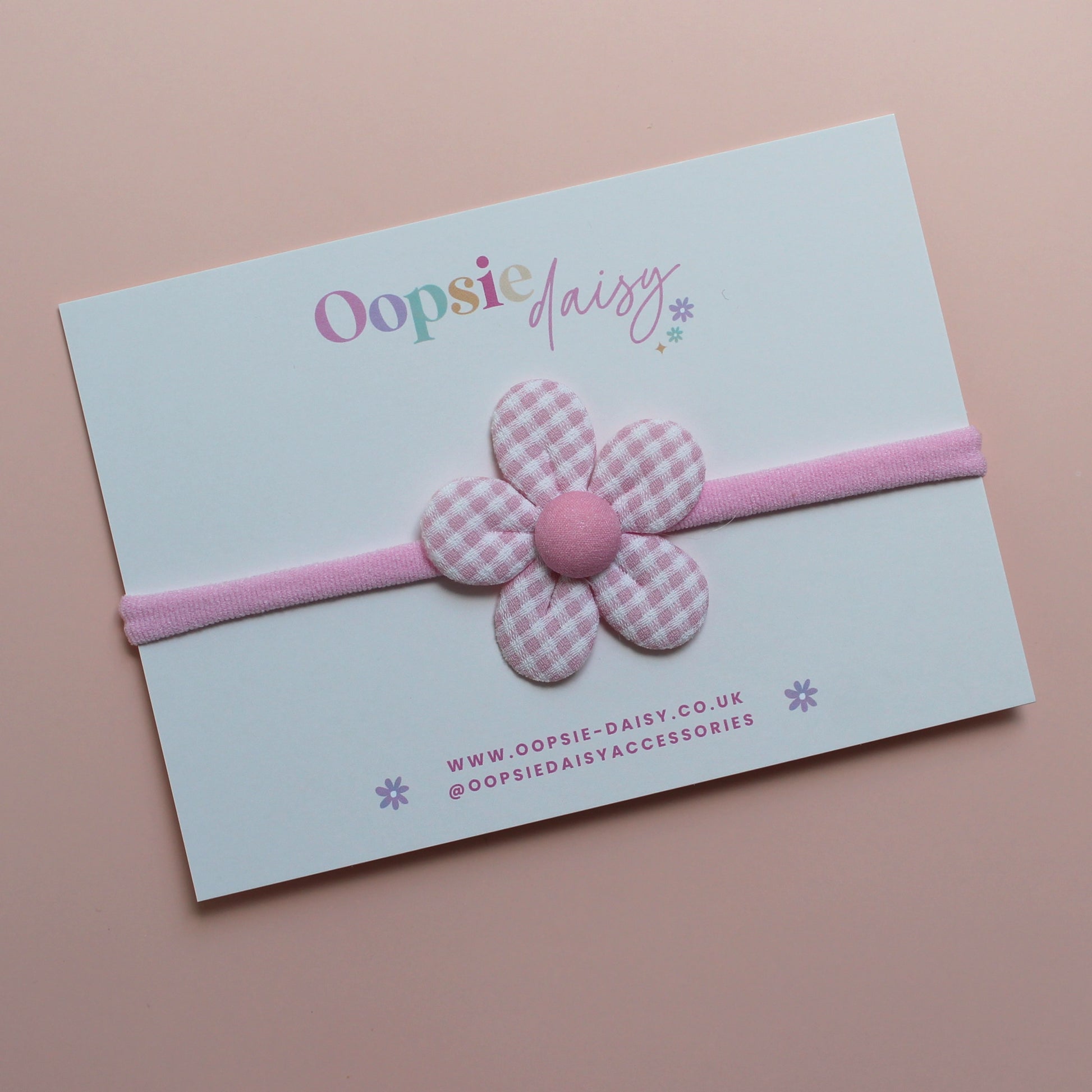 Pink baby headband with matching gingham flower