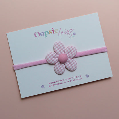 Pink baby headband with matching gingham flower