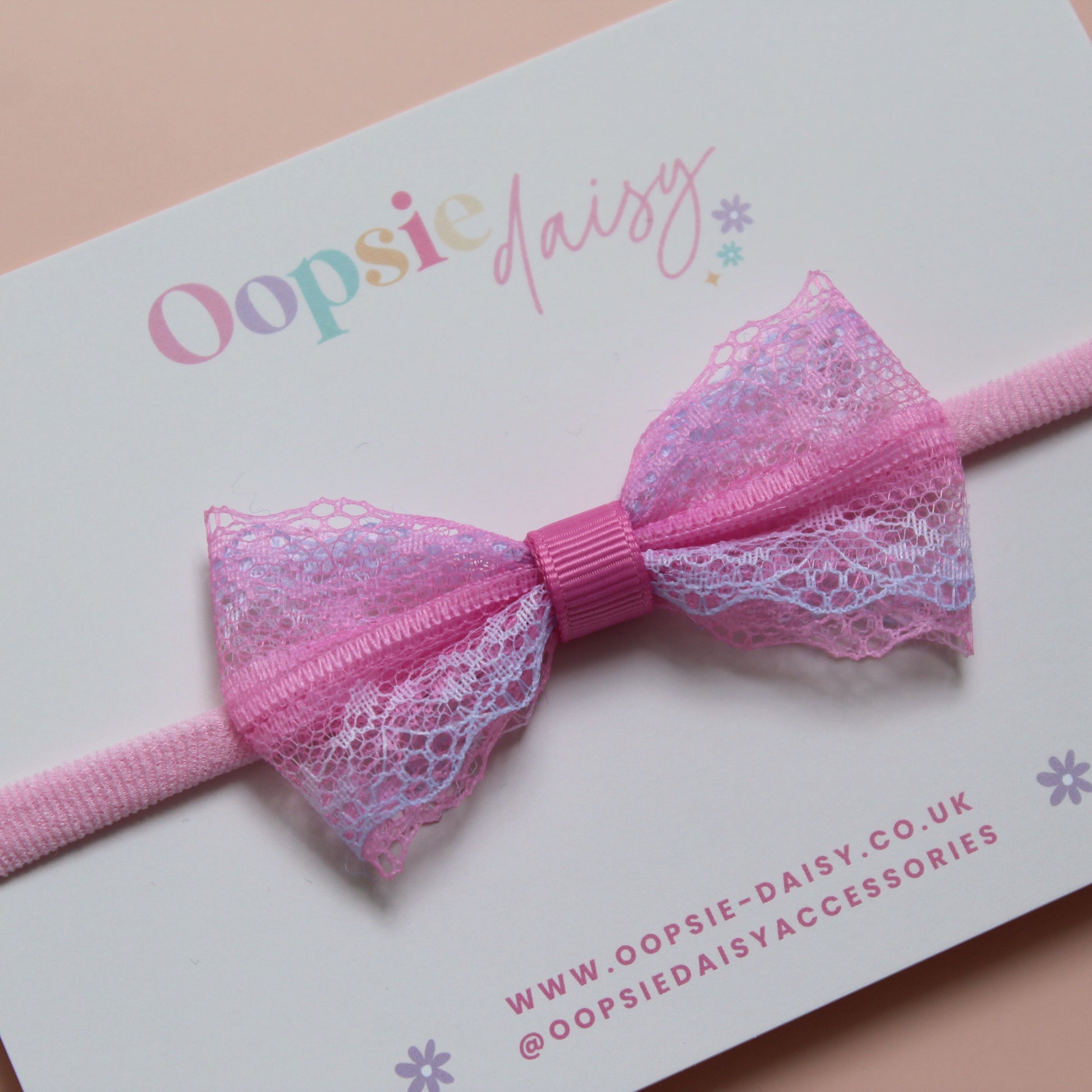 pink baby headband with lace pink and purple bow