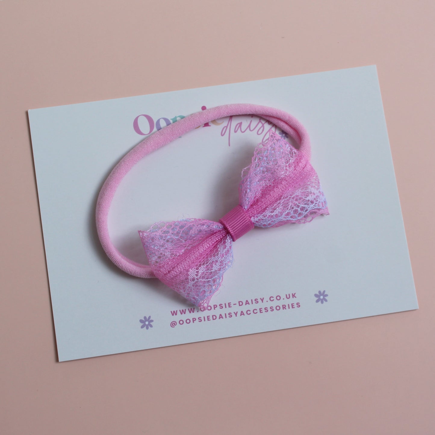 pink baby headband with lace pink and purple bow