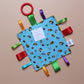 Sensory crinkle baby tag toy with bee pattern