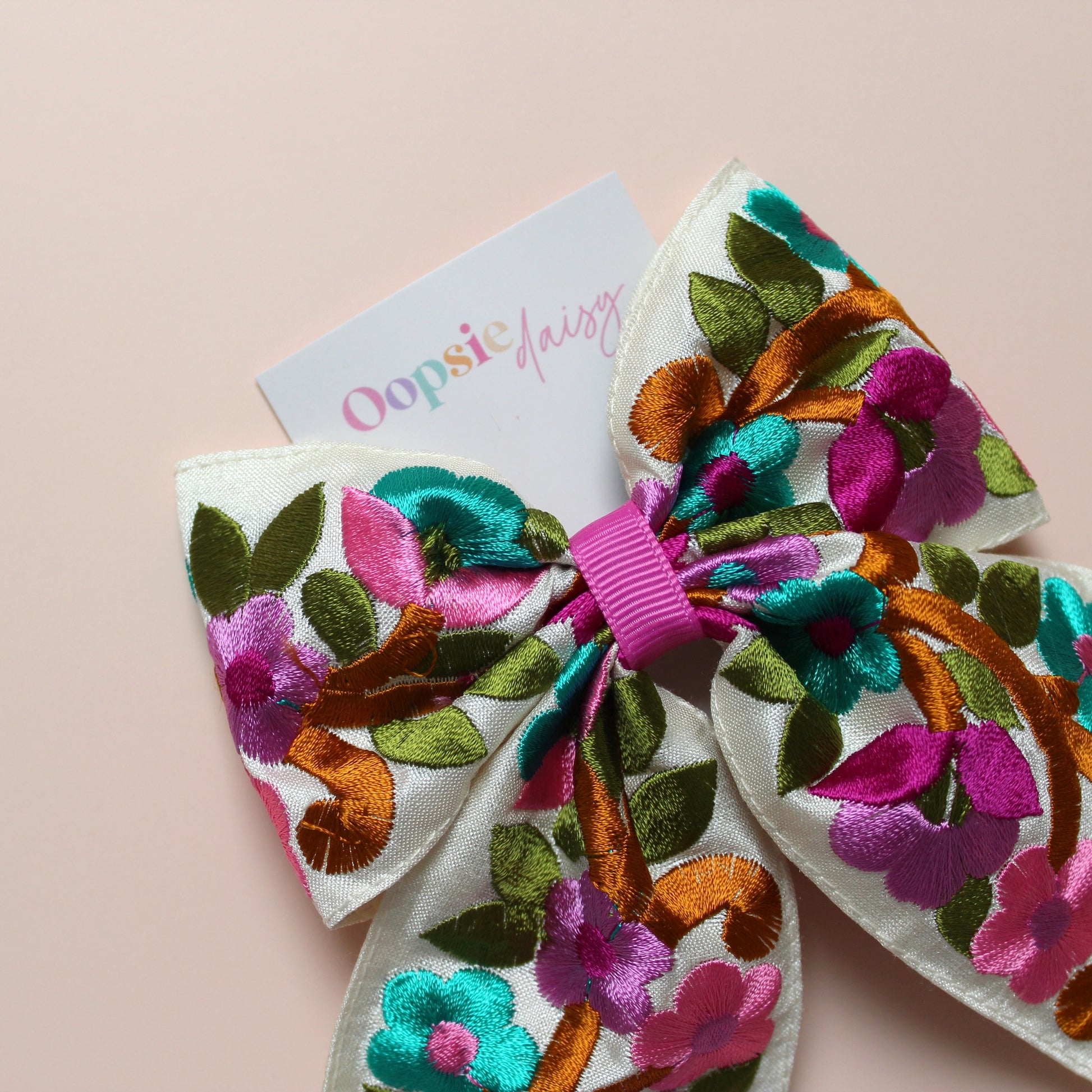 Multi colour floral hair bow clip